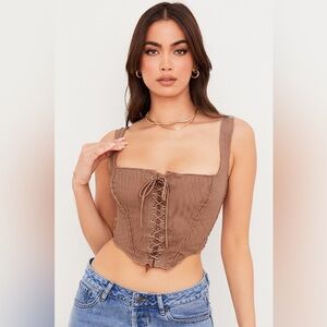 House of CB Magnolia Lace-Up Mesh Corset in Cocoa XS